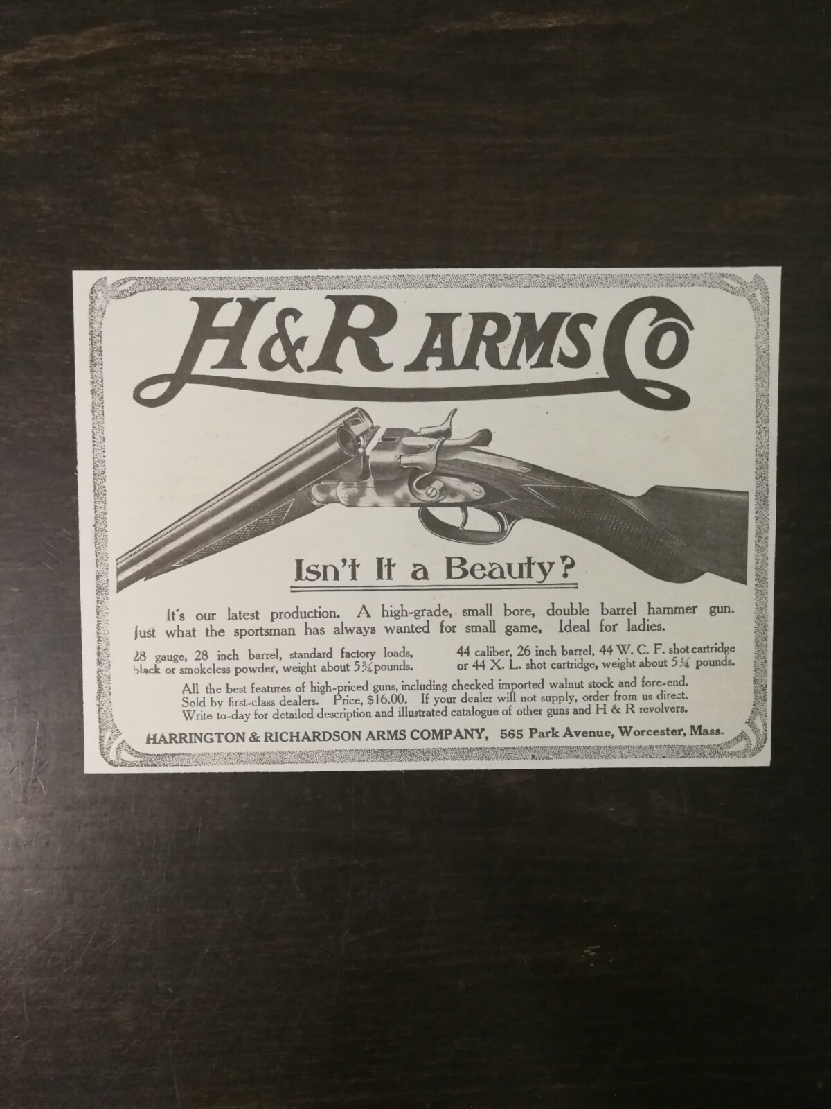 Vintage 1909 H&R Arms Co .28 Gauge Shotgun Worchester, Mass Original Ad Vintage 1909 H&R Arms Co .28 Gauge Shotgun Worchester, Mass Original Ad