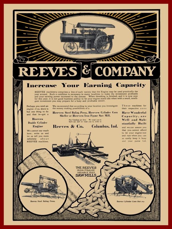 1912 Reeves Traction Engine, Thresher, & Saw Mill New Metal Sign: 12x16