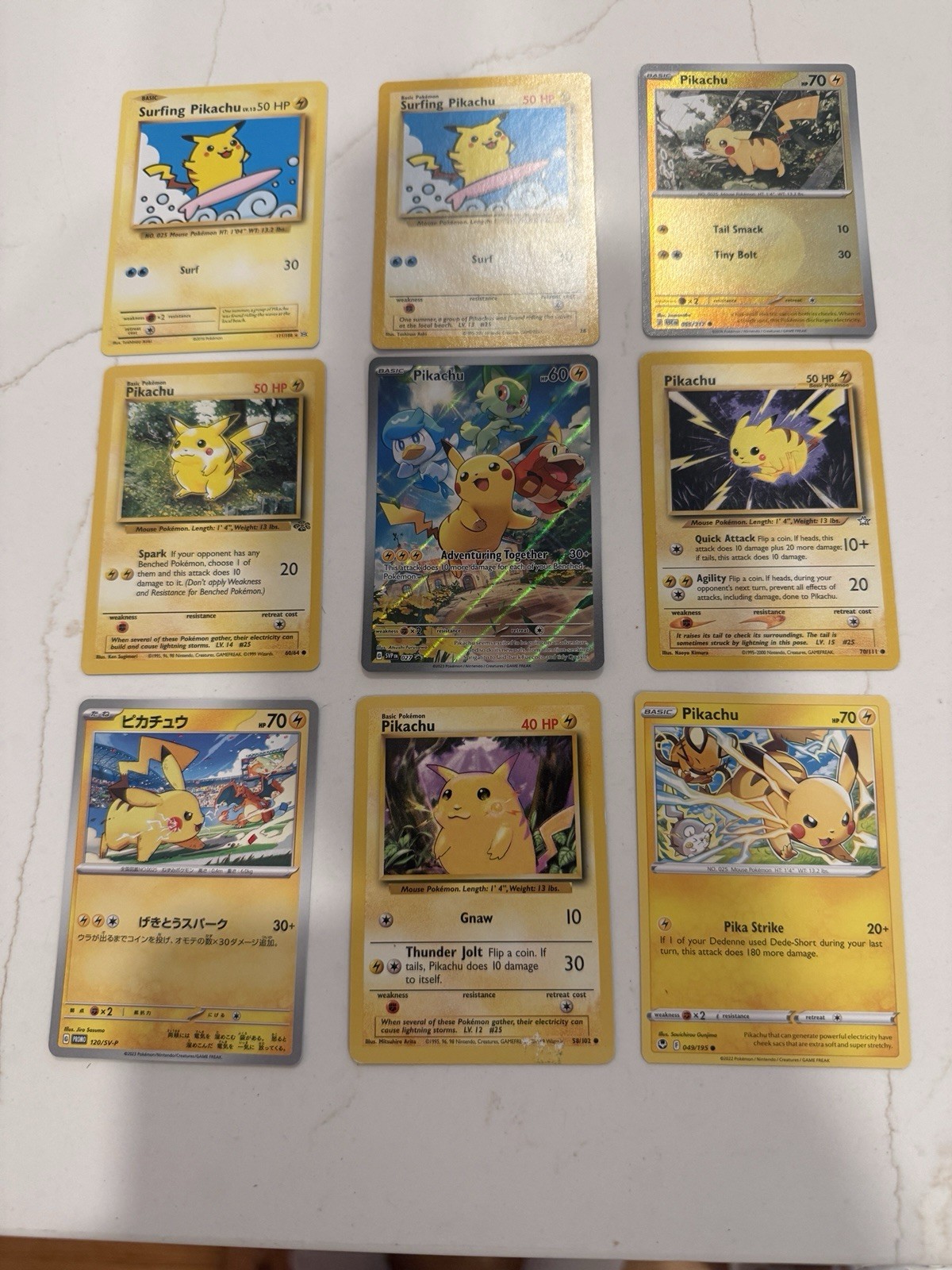 Pokemon Pikachu 9 Card Lot. Surfing Pikachu # 28. WOTC Promo Vintage.