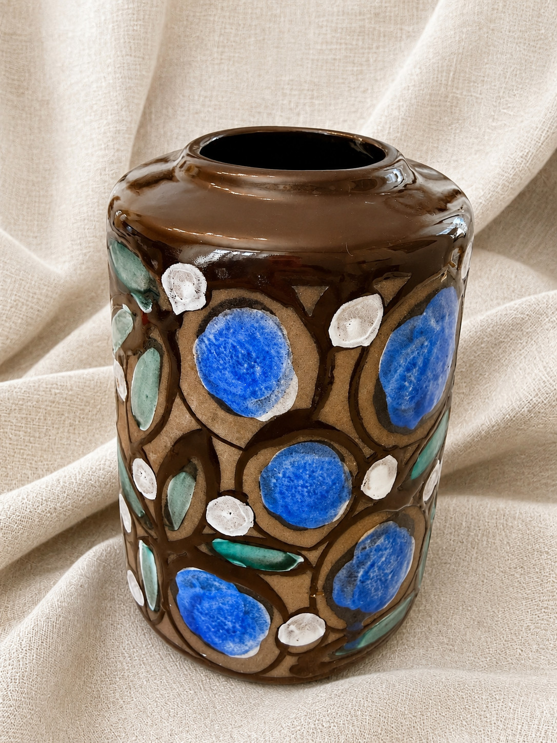 Vintage MCM Strehla vase with olives and olive tree leaves motiv