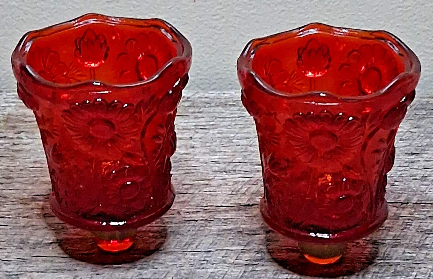 2 Vintage HOMCO Home Interiors Ruby Red Daisy Glass Peg Votive Holders Pair 2 Vintage HOMCO Home Interiors Ruby Red Daisy Glass Peg Votive Holders Pair