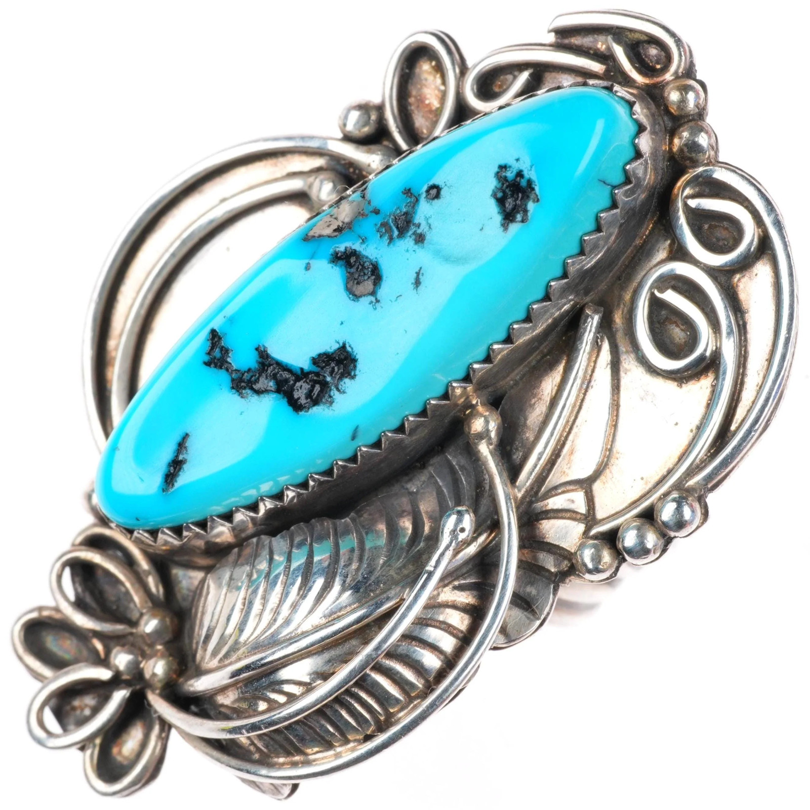 sz8.5 Vintage Navajo sterling silver Kingman turquoise large ring sz8.5 Vintage Navajo sterling silver Kingman turquoise large ring