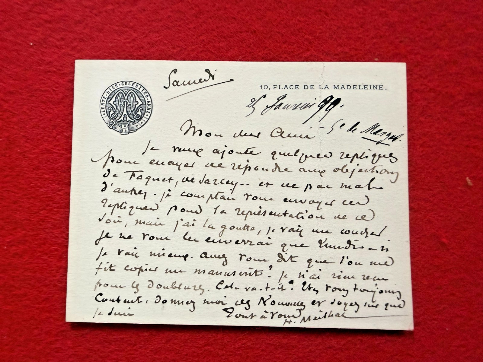 CG63-SIGNED AUTOGRAPH LETTER-HENRI MEILHAC-PLAYER-LYRICER