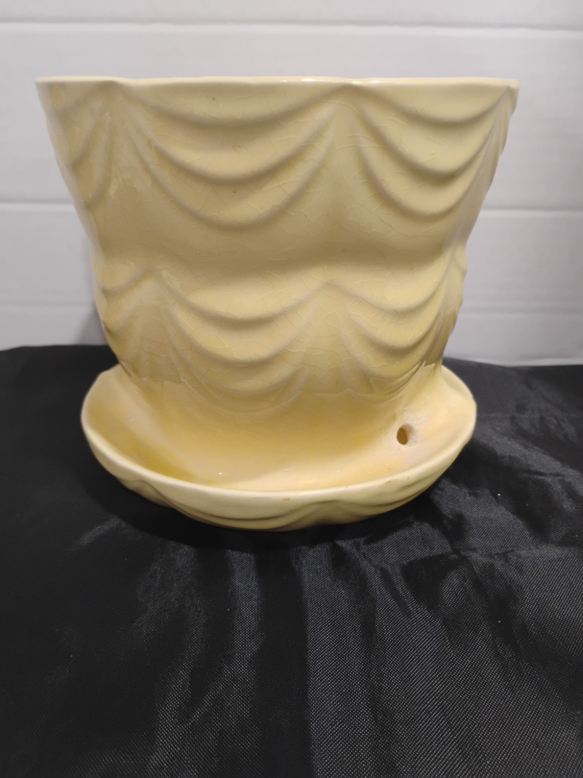 Vintage Brush McCoy USA Yellow Draped Planter Pot w/ Saucer Vintage Brush McCoy USA Yellow Draped Planter Pot w/ Saucer