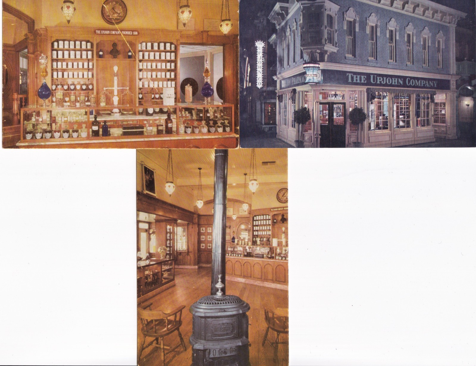 Lot Of 3  Vintage Postcards Of The Upjohn Co. Drugstore At Disneyland CA 1955-70