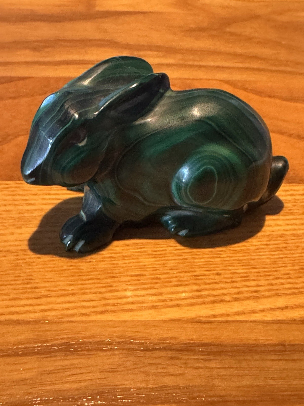Vintage Malachite Green Swirl Carved Small 3” Bunny Rabbit
