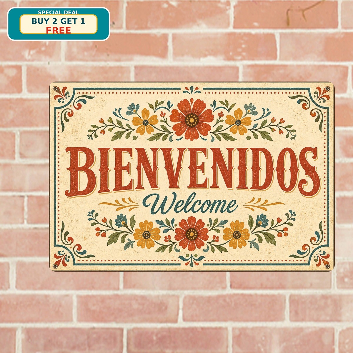 Welcome Floral Aesthetic Bienvenidos Spanish Welcome Metal Tin Sign