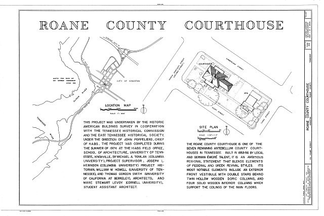 Roane County Courthouse Kingston Tennessee 1974 Public Square Plan Map
