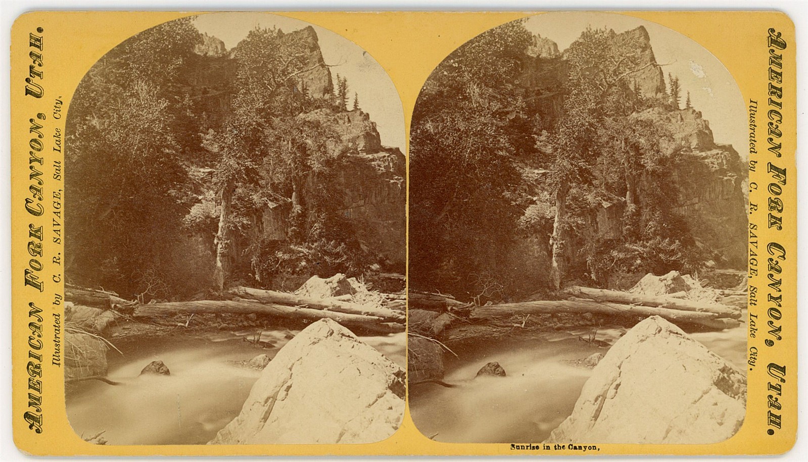 UTAH STEREOVIEW - American Fork Canyon - Sunrise - CR Savage 1870s