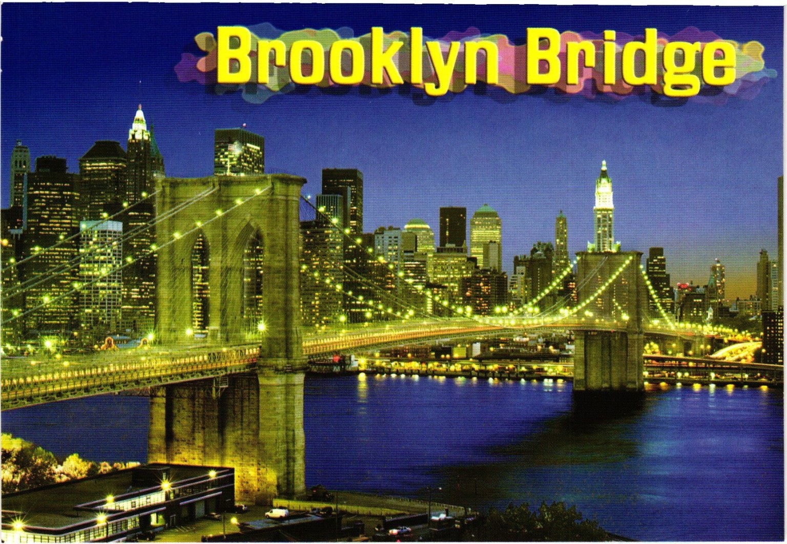 Brooklyn Bridge Night View Postcard Lower Manhattan Skyline NYC Manzer Brooklyn Bridge Night View Postcard Lower Manhattan Skyline NYC Manzer