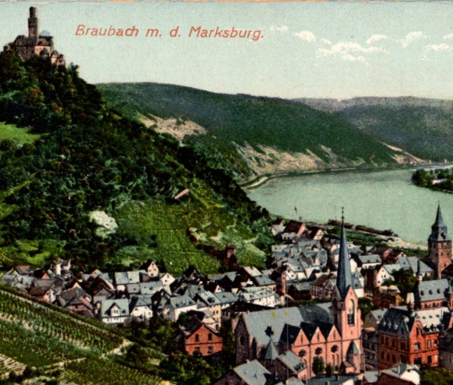 * Antique DB Postcard Braubach Rhine River Germany Marksburg Castle c1900s