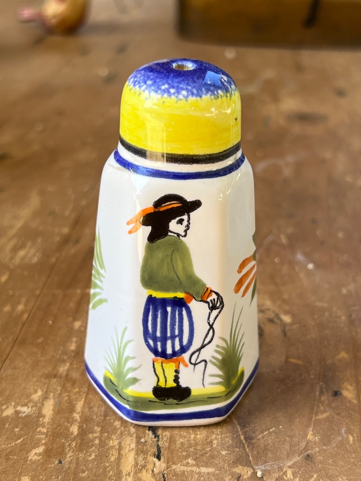 Vintage French Faience Breton Man Woman Salt Pepper Shakers Hand Painted