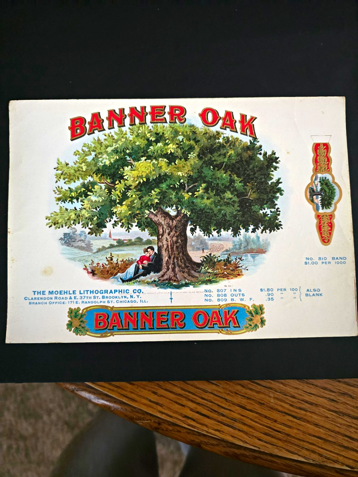 Banner Oak Collectible Cigar Label Lithograph The Moehle Lithographic Co.