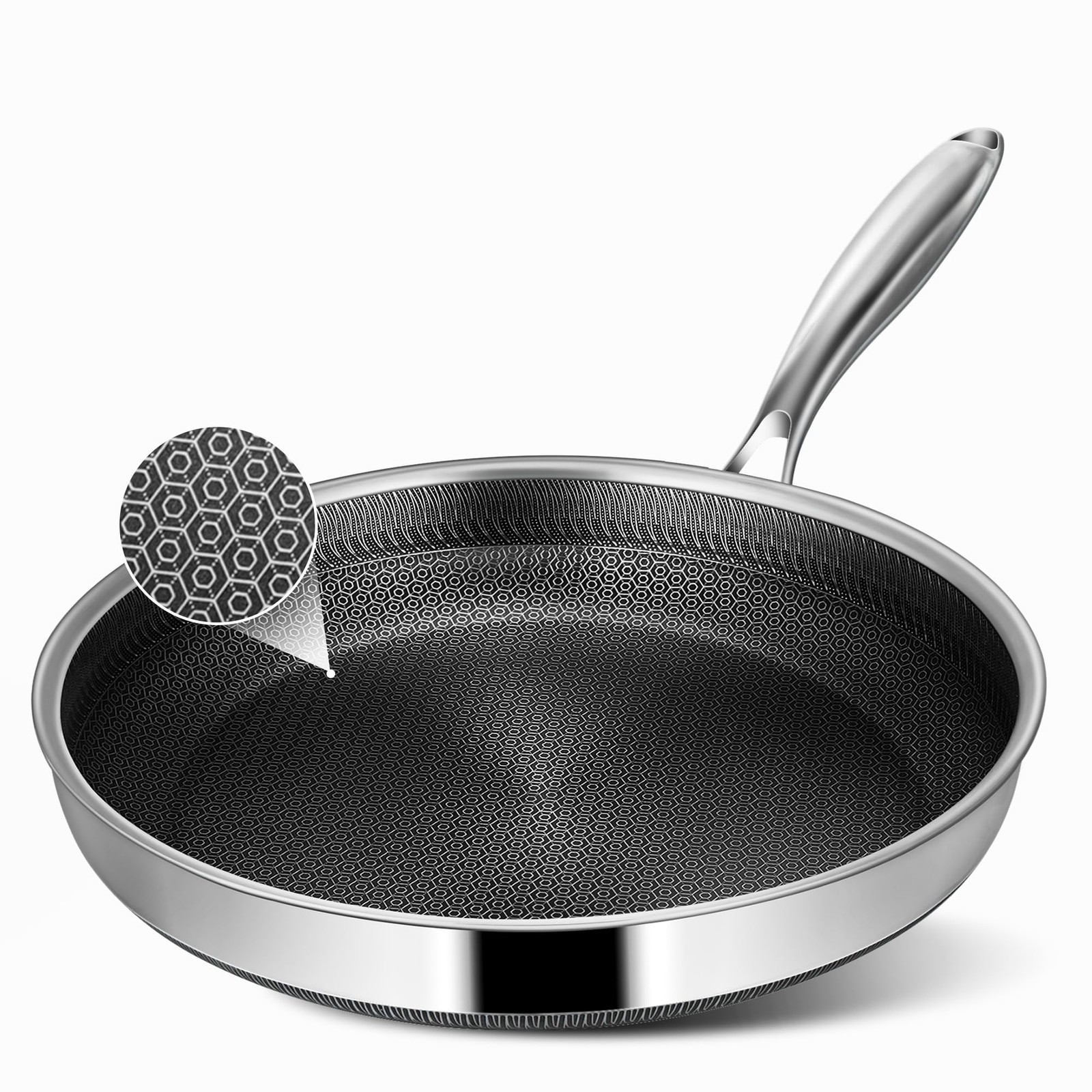 Frying Pans, 12-inch Hybrid Frying Pans Stainless Steel Skillets, Dishwasher Frying Pans, 12-inch Hybrid Frying Pans Stainless Steel Skillets, Dishwasher