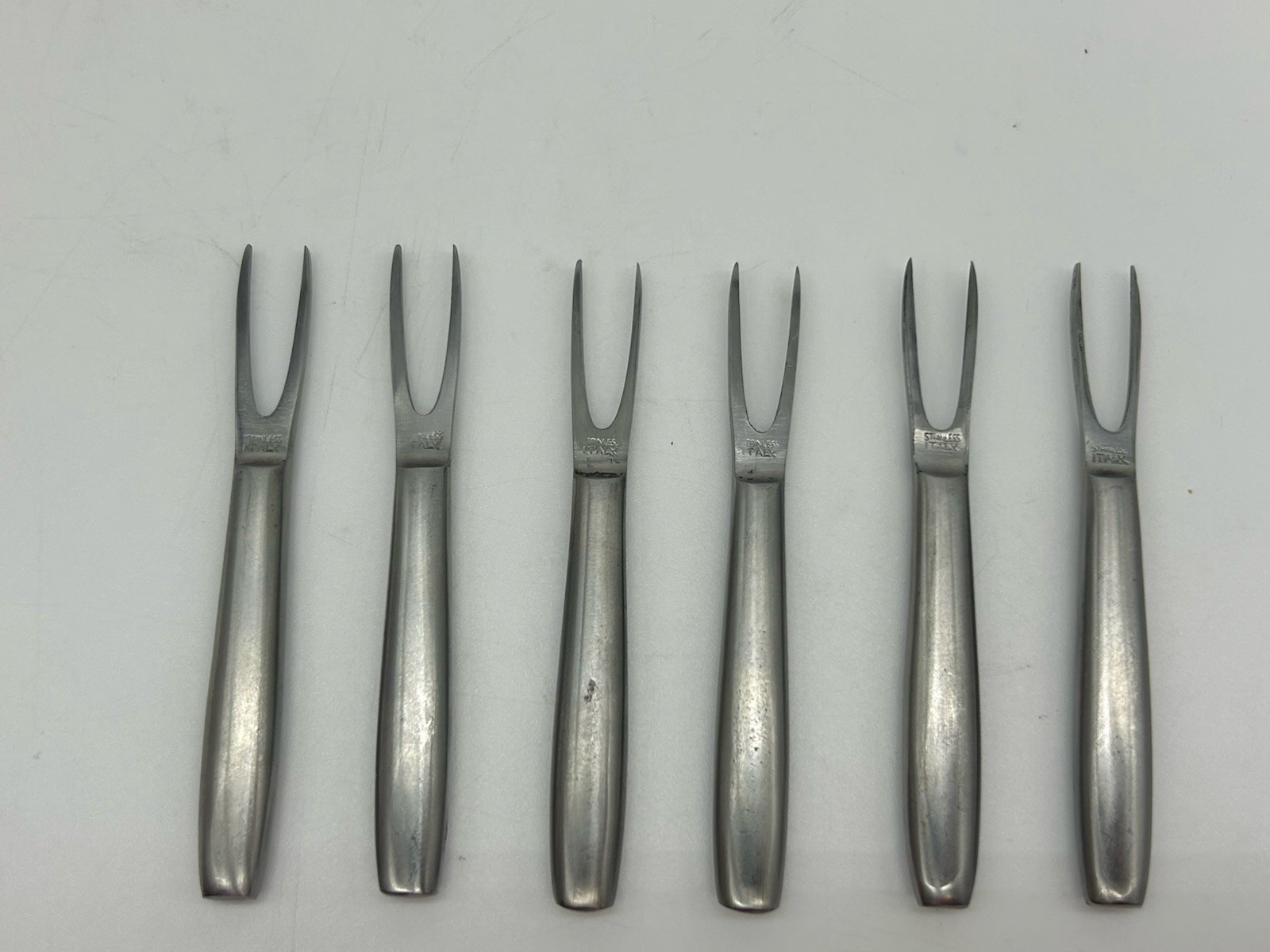 Set Of 6 Vtg Stainless Cocktail Mini Forks 3 1/2\