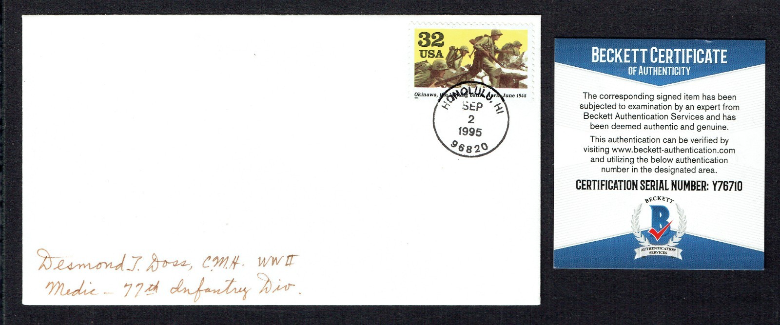 Desmond Doss signed autograph Postal Cover WWII MOH Hacksaw Ridge BAS Desmond Doss signed autograph Postal Cover WWII MOH Hacksaw Ridge BAS