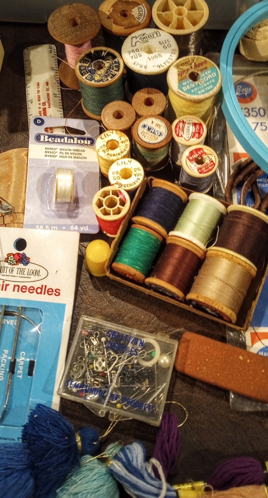 Big Vintage Sewing Lot Scissors Thread Buttons Needles Hooks Embroidery Notions