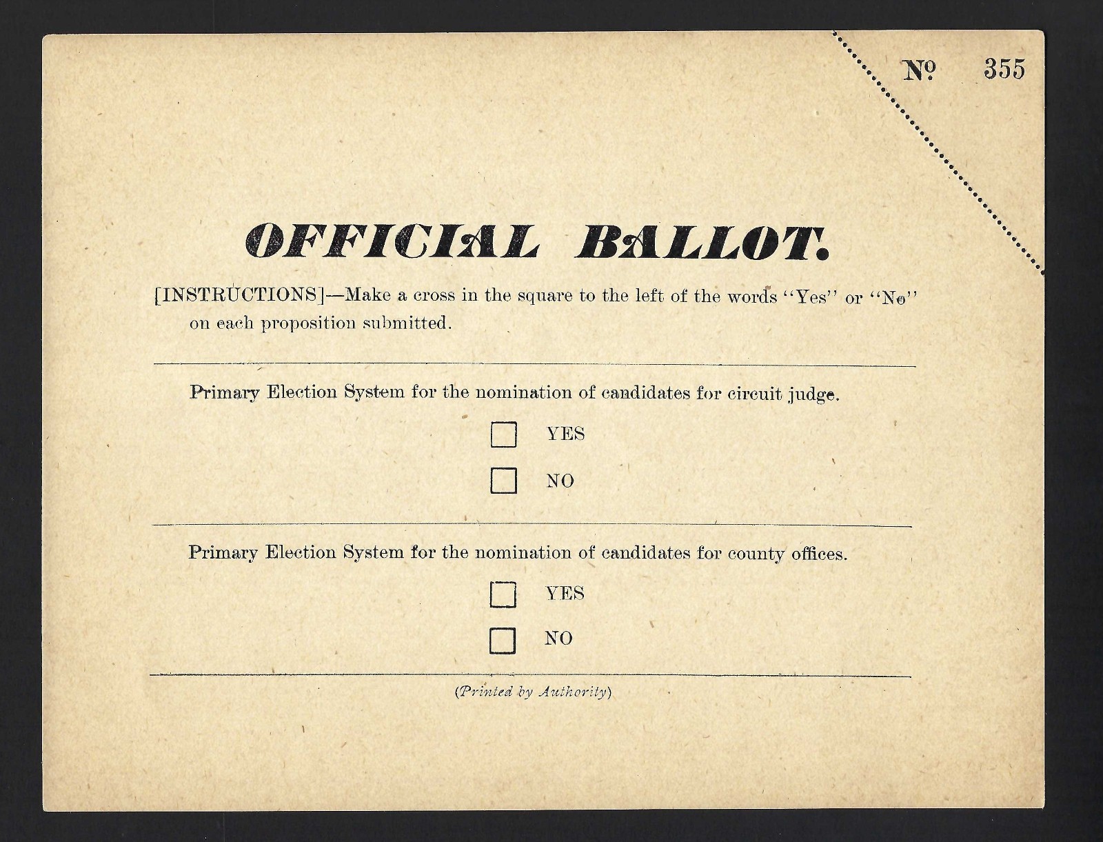 1910 Official Paper Ballot Used in Macomb County Michigan April Election