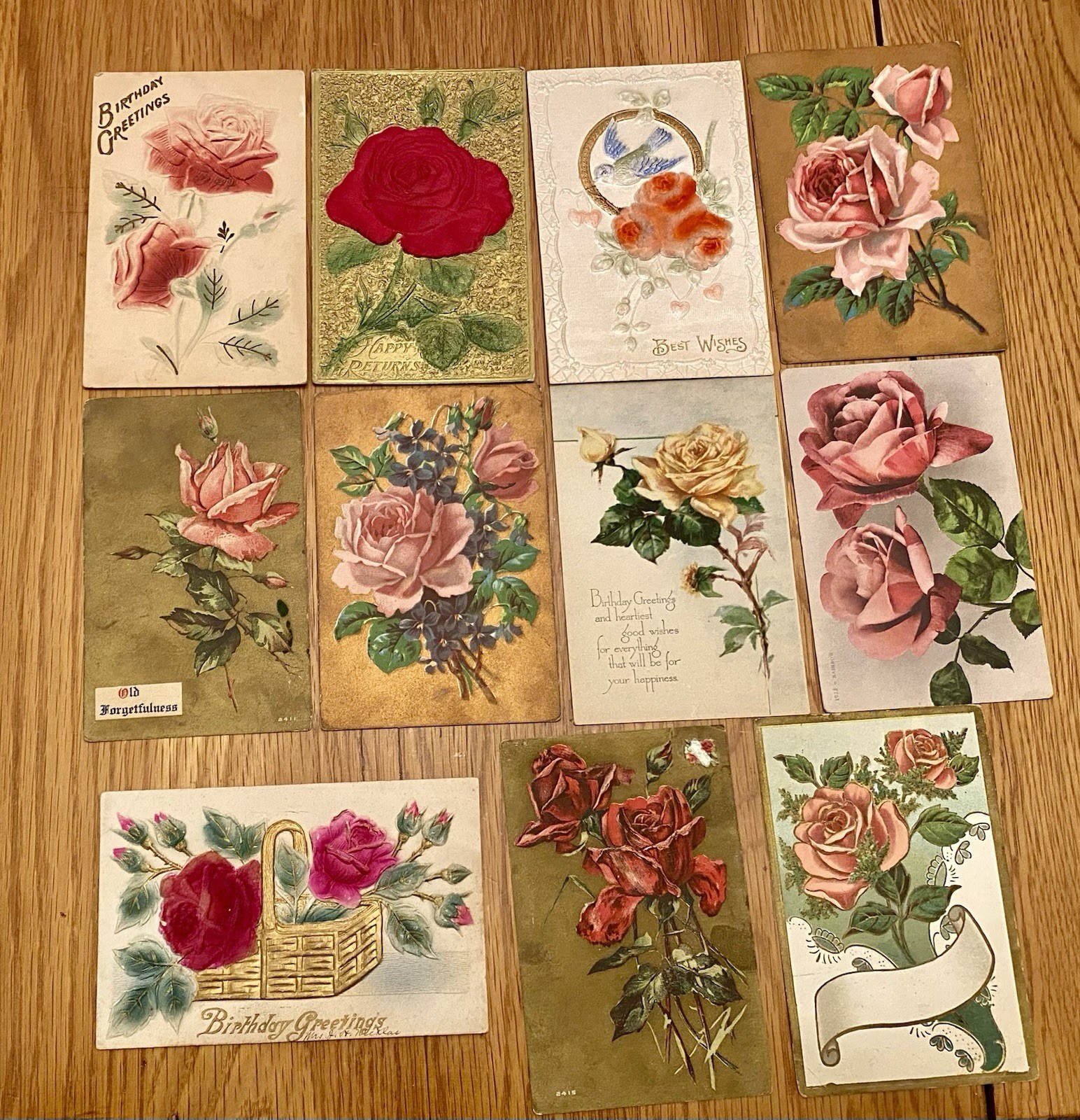 Lot of 11 Antique Rose Flower Postcards Birthday Greetings Embossed 1900s-1910s