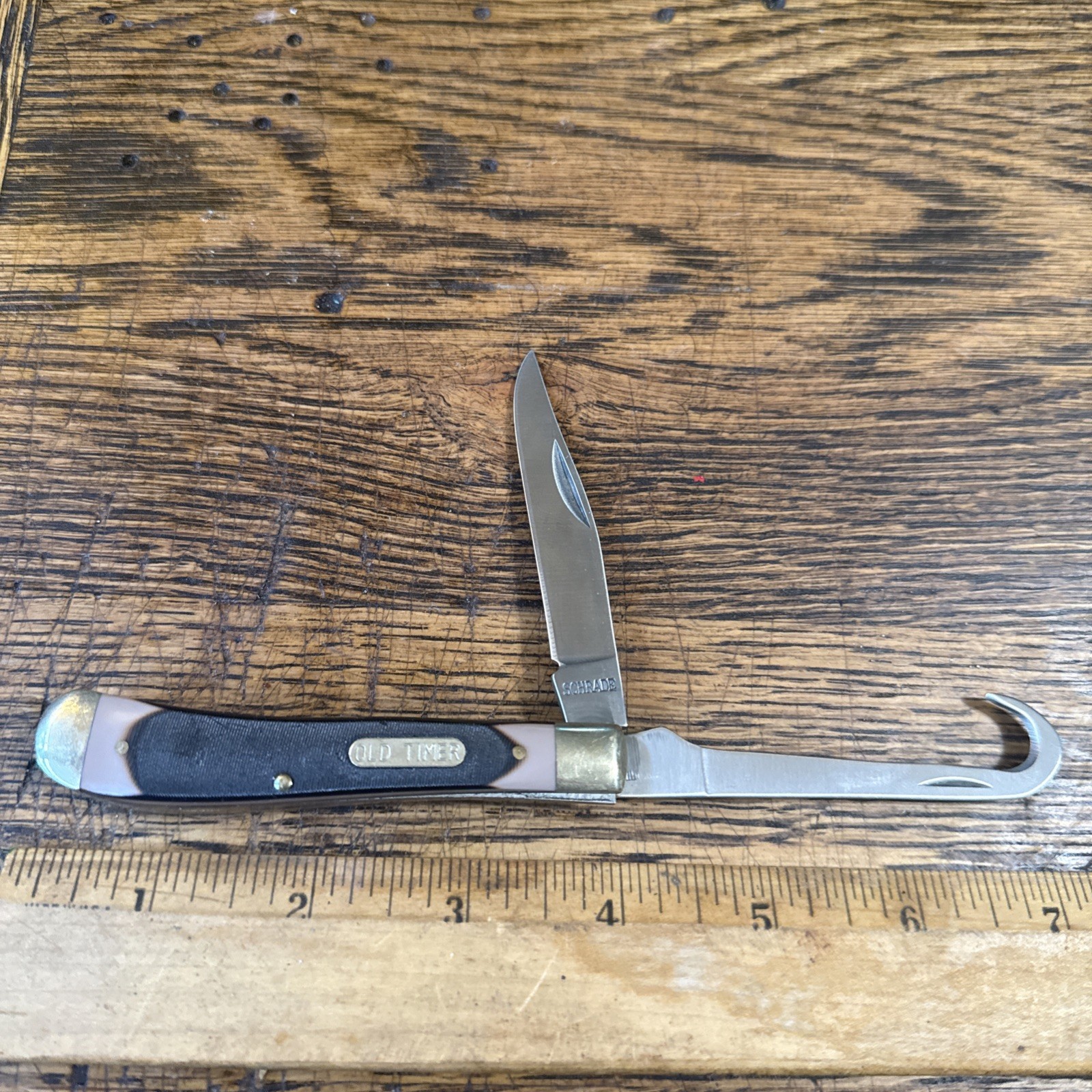 Schrade Old Timer S-OTHP Folding Pocket Knife 2 Blade Gut Hook Brown Handle NOS