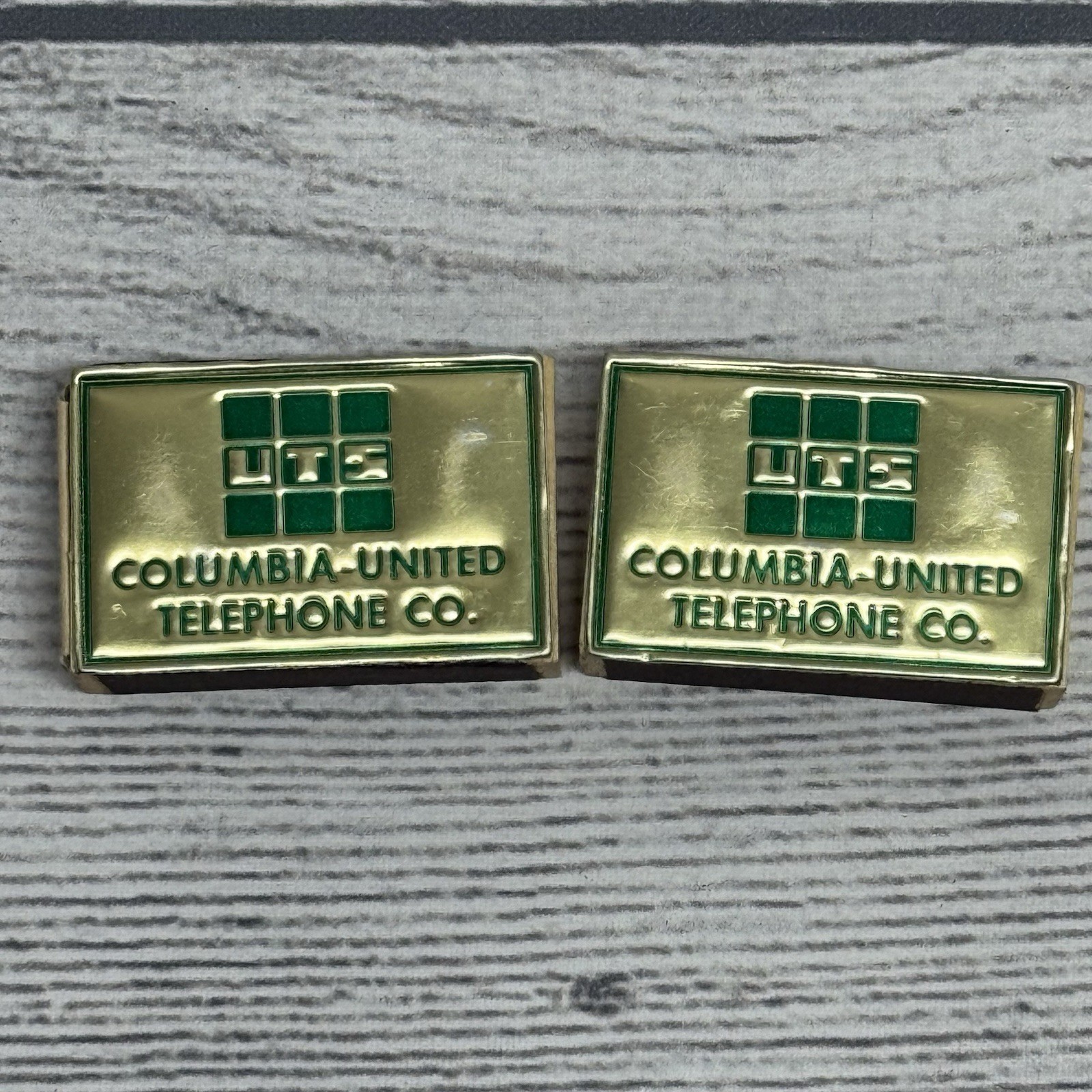 2X Vintage Columbia United Telephone Co Advertising Match Boxes Matches Gold