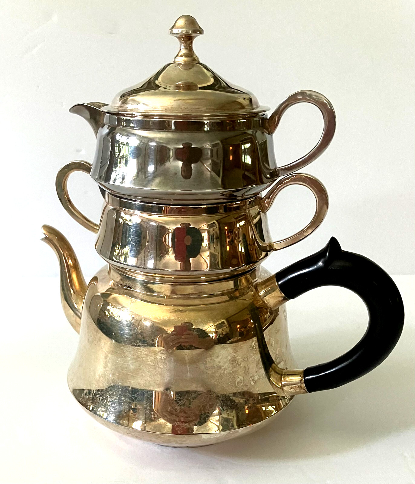 Vintage A1 W.A. Silver Plated Stacking Teapot W Creamer & Sugar India Vintage A1 W.A. Silver Plated Stacking Teapot W Creamer & Sugar India