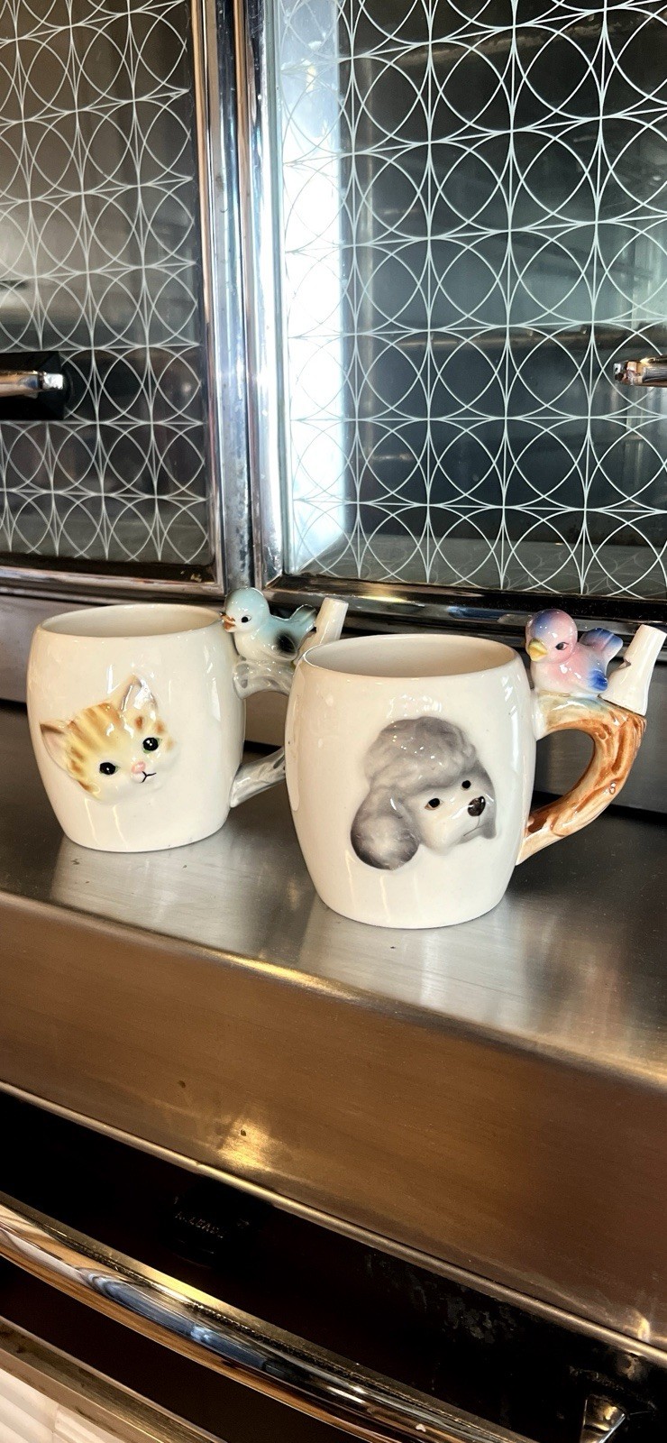 VTG Lefton Sip And Whistle Milk Coffee Mug Dog Poodle Cat Bird Japan Ceramic Lot