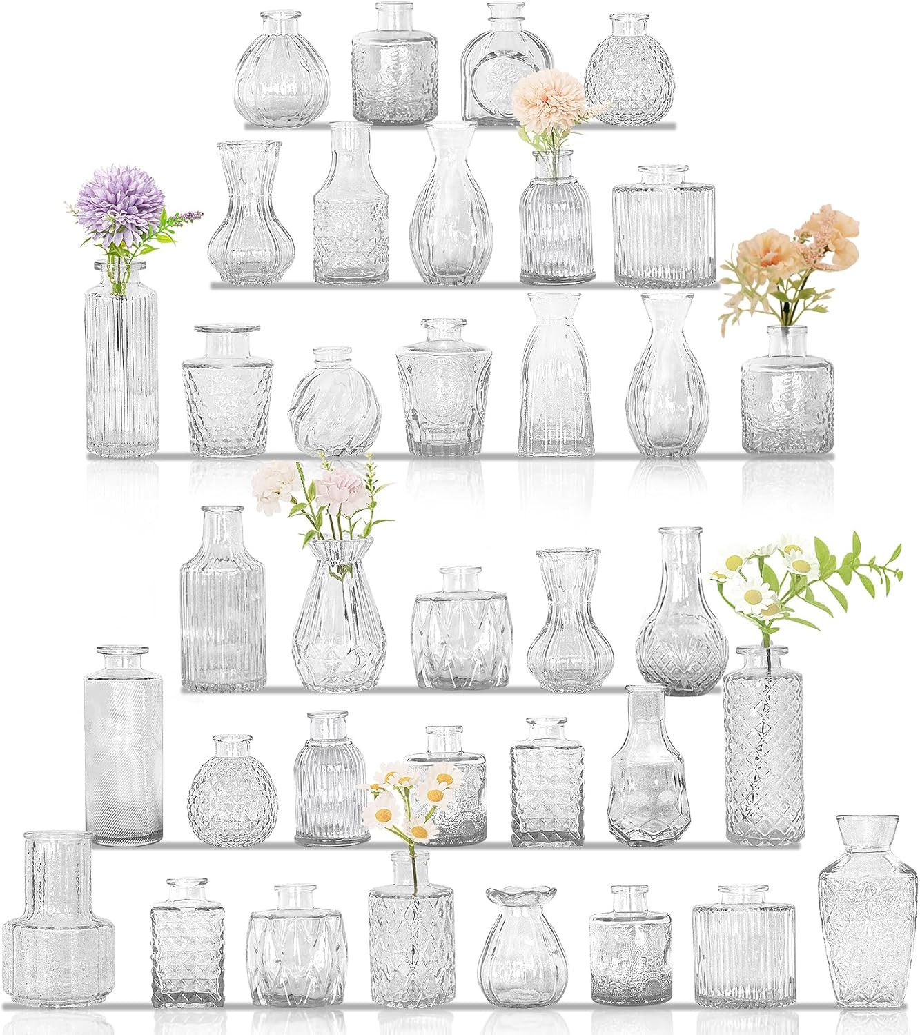 36Pcs Bud Vases Set Small Vintage Glass Bottles Clear Bud Vases in Bulk Multiple 36Pcs Bud Vases Set Small Vintage Glass Bottles Clear Bud Vases in Bulk Multiple