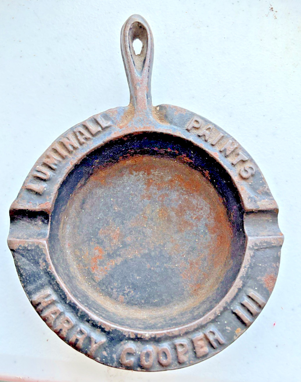 Antique Luminal Cast Iron Skillet Ashtray Advertising Harry Cooper Vintage Rare