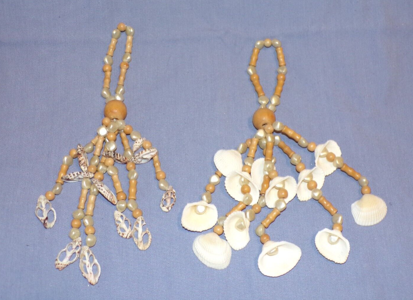 VTG Lot 2 Hand Beaded Seashell Christmas Tree Ornaments Nautical Beach Ocean Sea