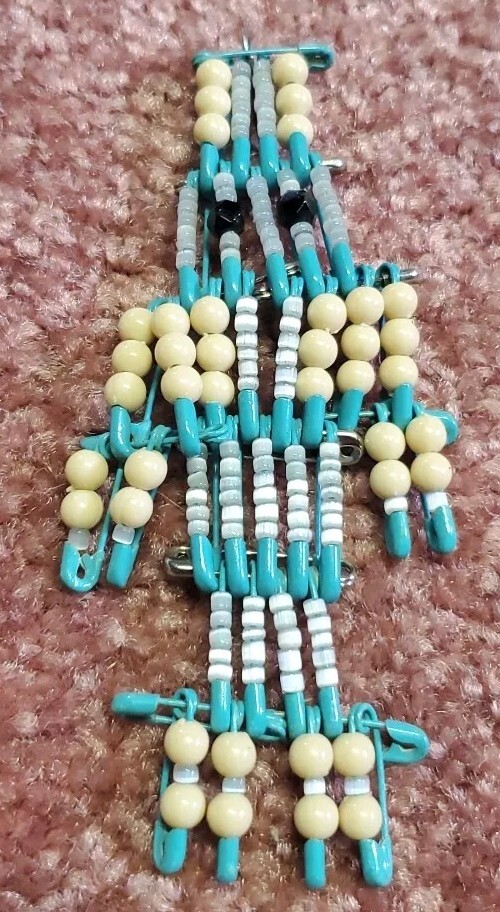 Vintage Beaded Safety Pin Kachina Doll Large Pendant Folk Art Hand Made