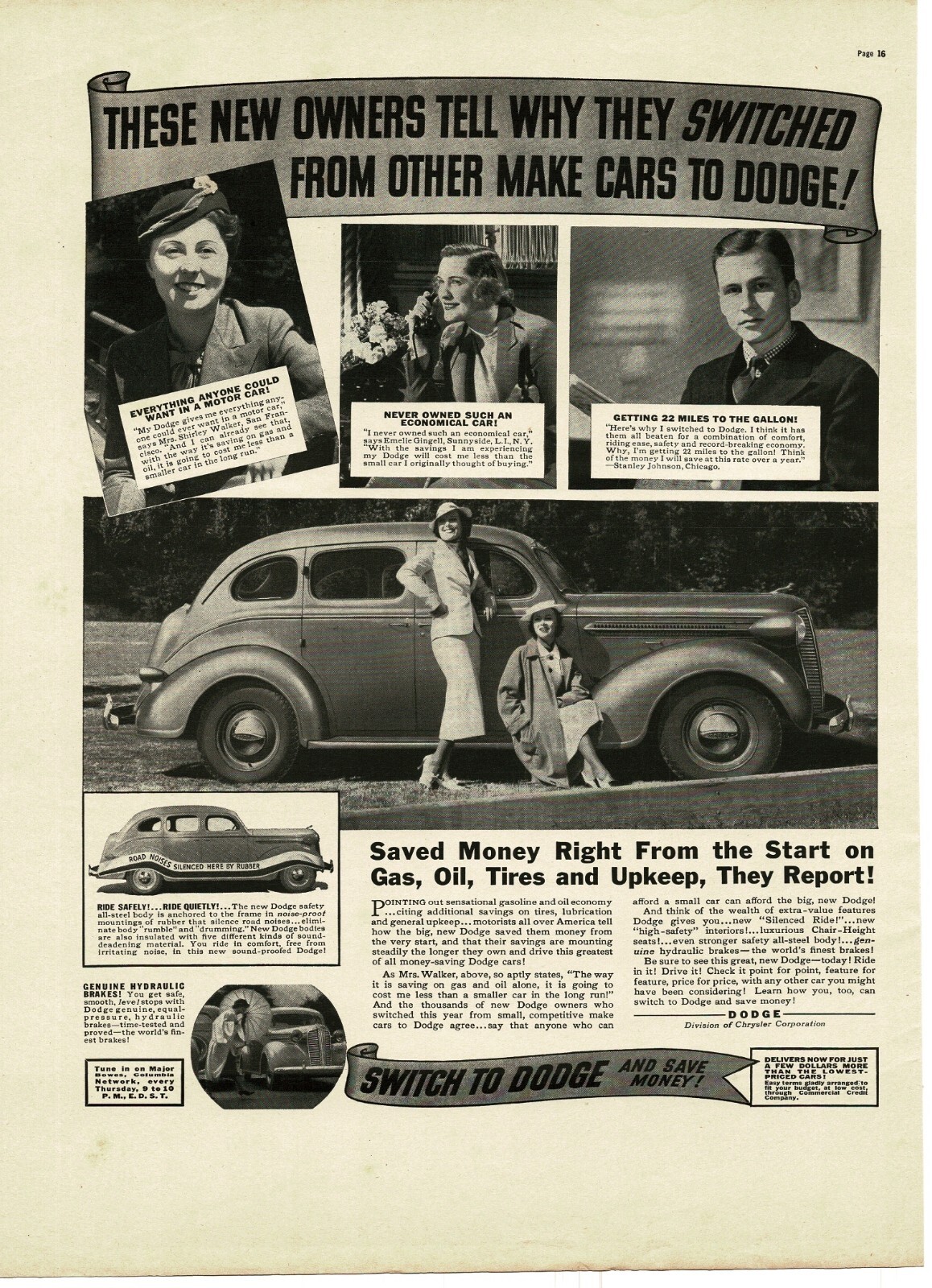 1937 Dodge D5 4-door sedan Vintage Print Ad pretty girls posing