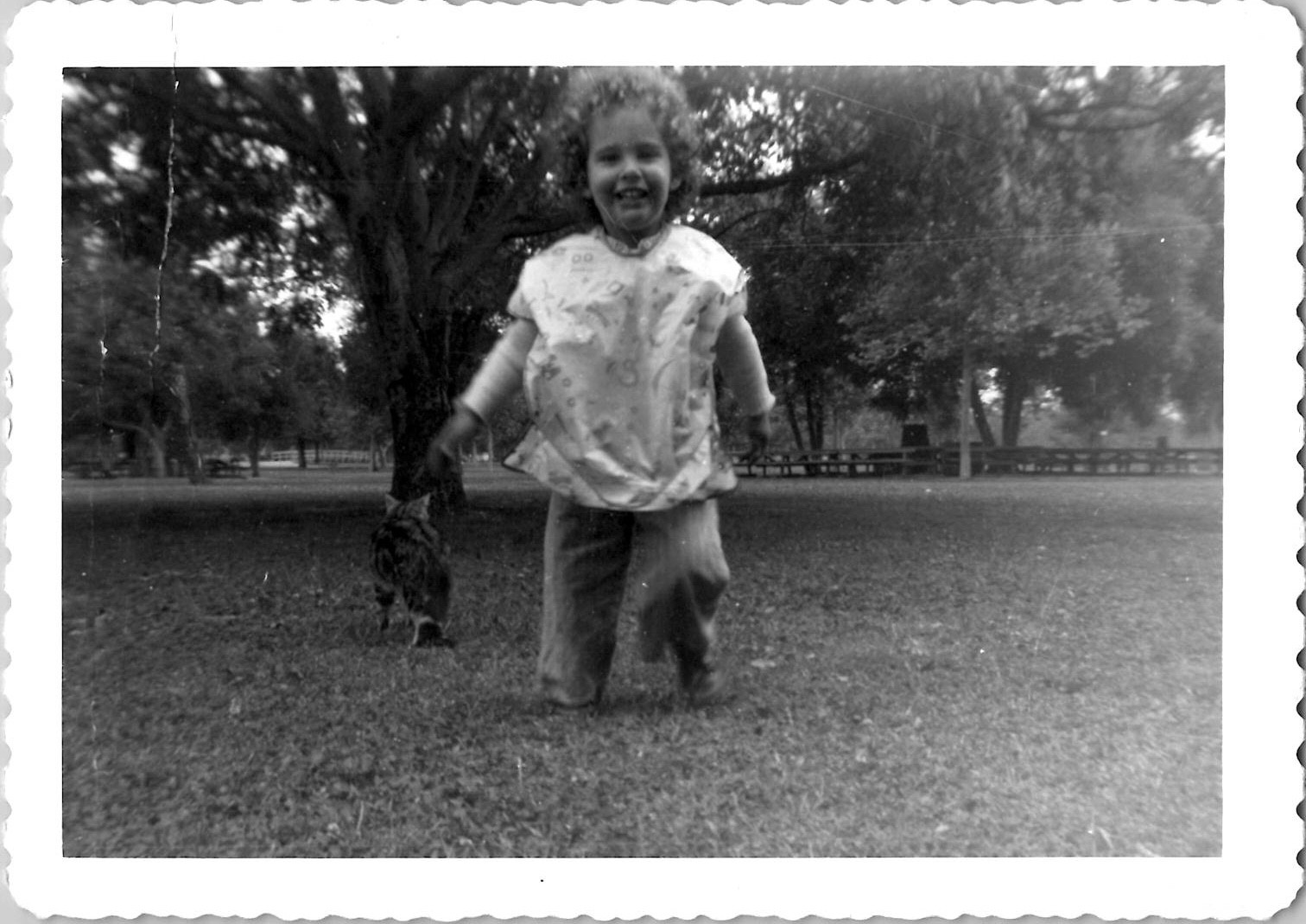 Happy Girl Child with Family Tabby Cat Cute B&W Snapshot 1960s VTG Vintage Photo Happy Girl Child with Family Tabby Cat Cute B&W Snapshot 1960s VTG Vintage Photo