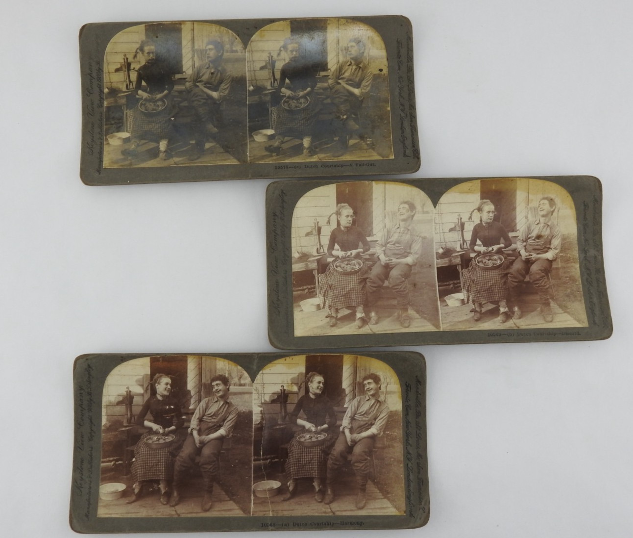 Vintage Keystone View Stereoview Dutch Courtship Series Lot Of 3 Antique Cards