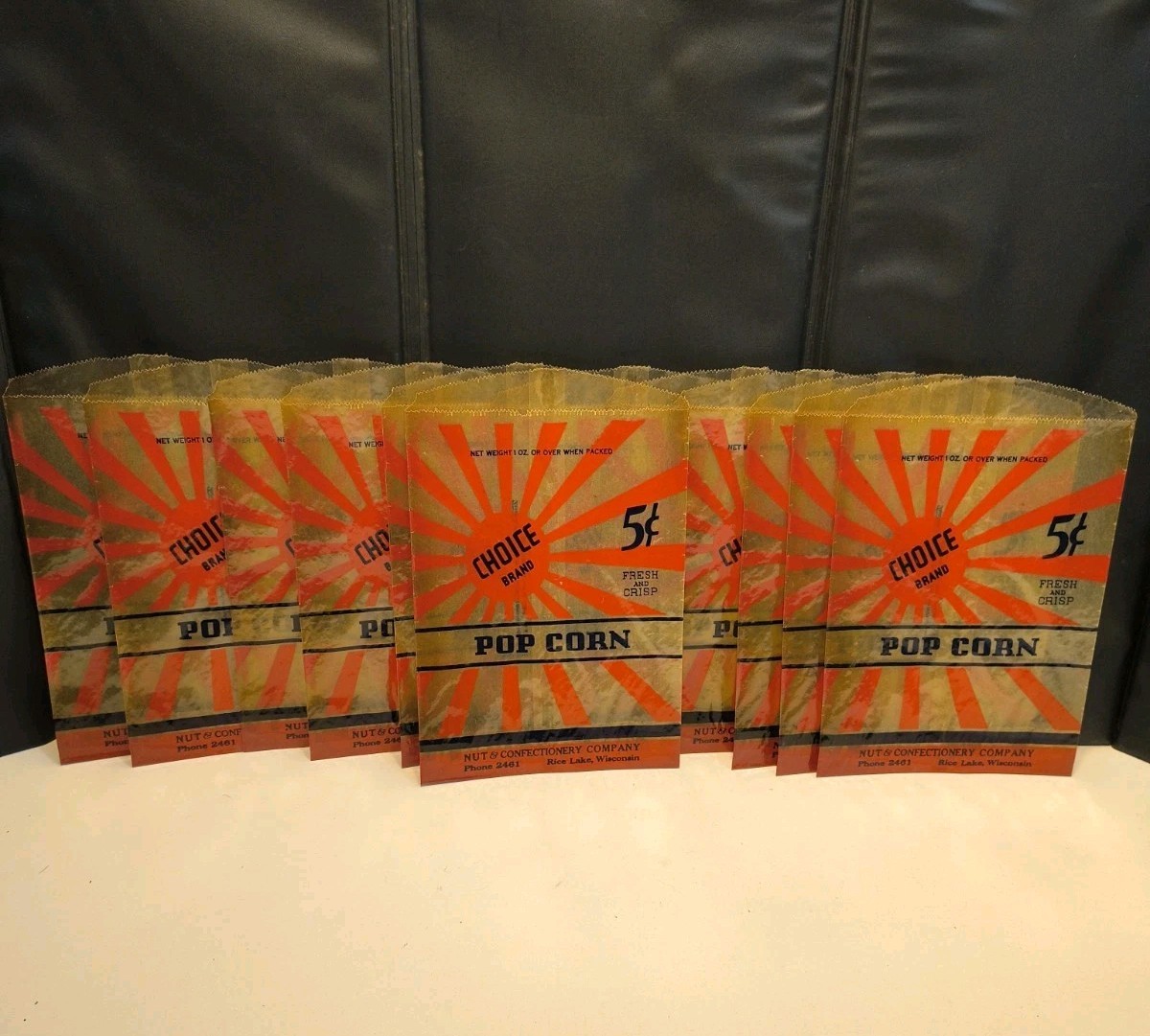 Popcorn Snack Bags Vintage, 12 ea. Original Movie Theater, Rice Lake, Wisconsin