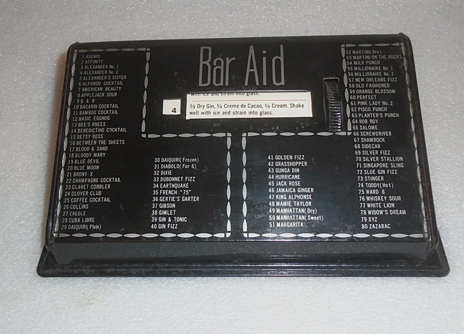 BAR AID 1950s Vintage Black Metal Cocktail Instruction Rolodex-80 Recipes. Works BAR AID 1950s Vintage Black Metal Cocktail Instruction Rolodex-80 Recipes. Works