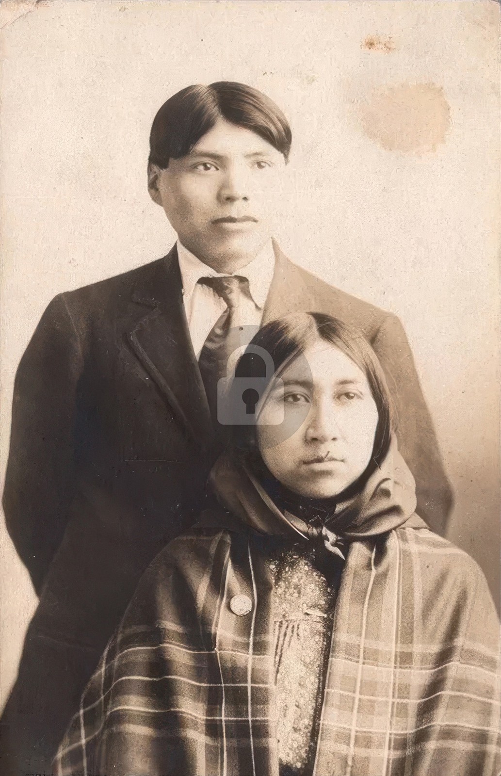 c1910s Native Americana Studio Indian Couple RPPC Photo Postcard COPY