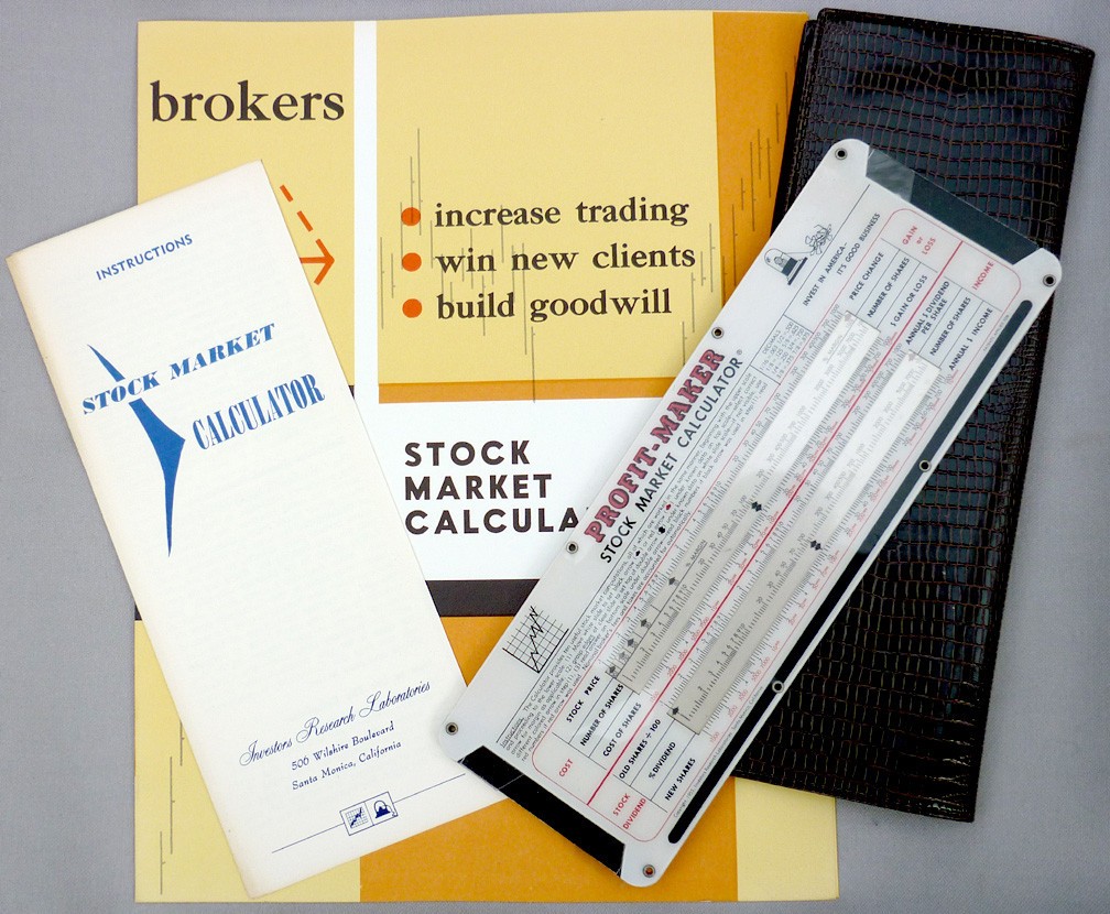 NOS Vintage Slide Rule Stock Market Calculator / Instructions, Case & Promo GIFT