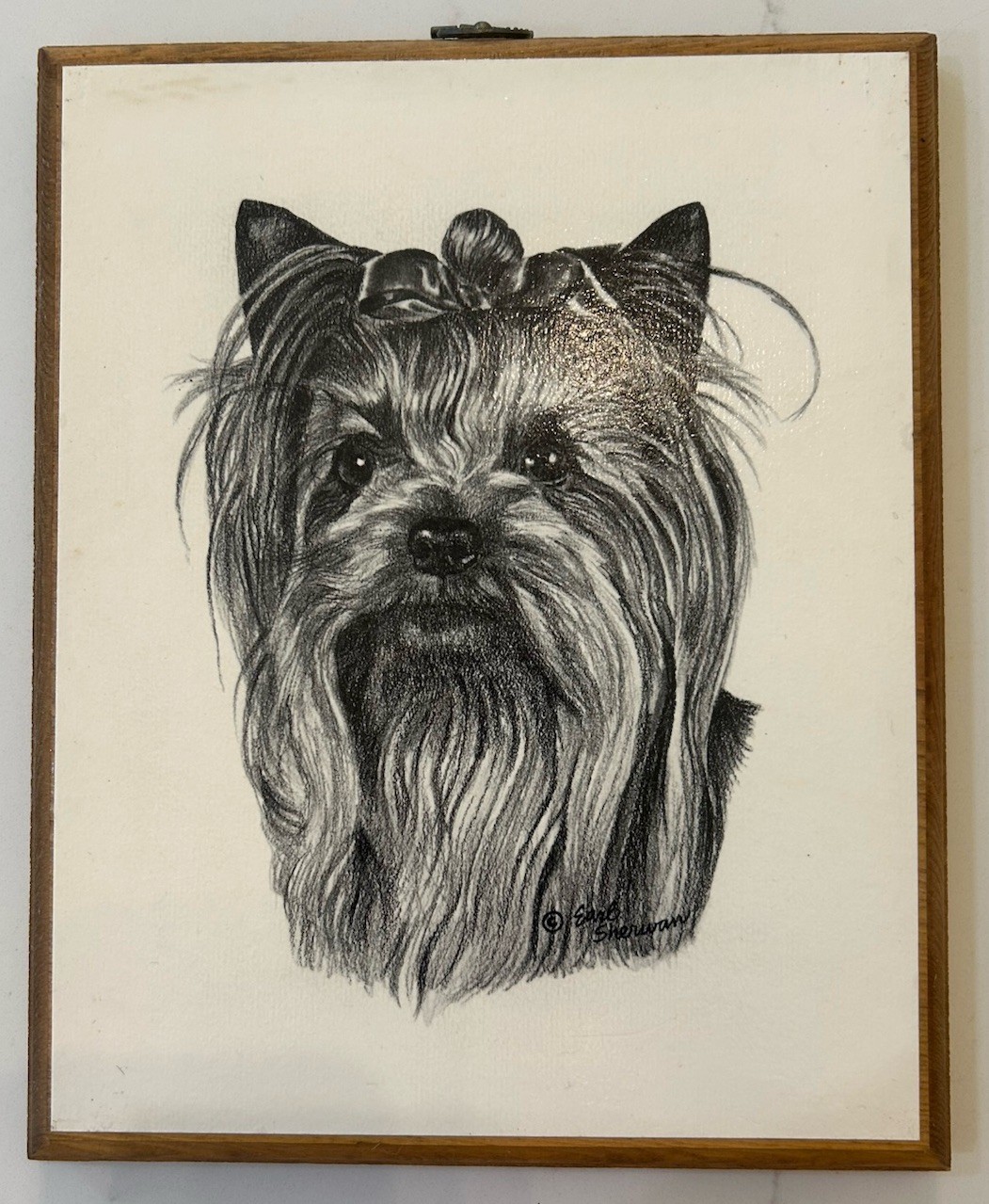 Vtg Earl Sherwan Yorkie Dog Portrait Wall Art MCM Wood Cameo Plaque 9”x11” Sign Vtg Earl Sherwan Yorkie Dog Portrait Wall Art MCM Wood Cameo Plaque 9”x11” Sign