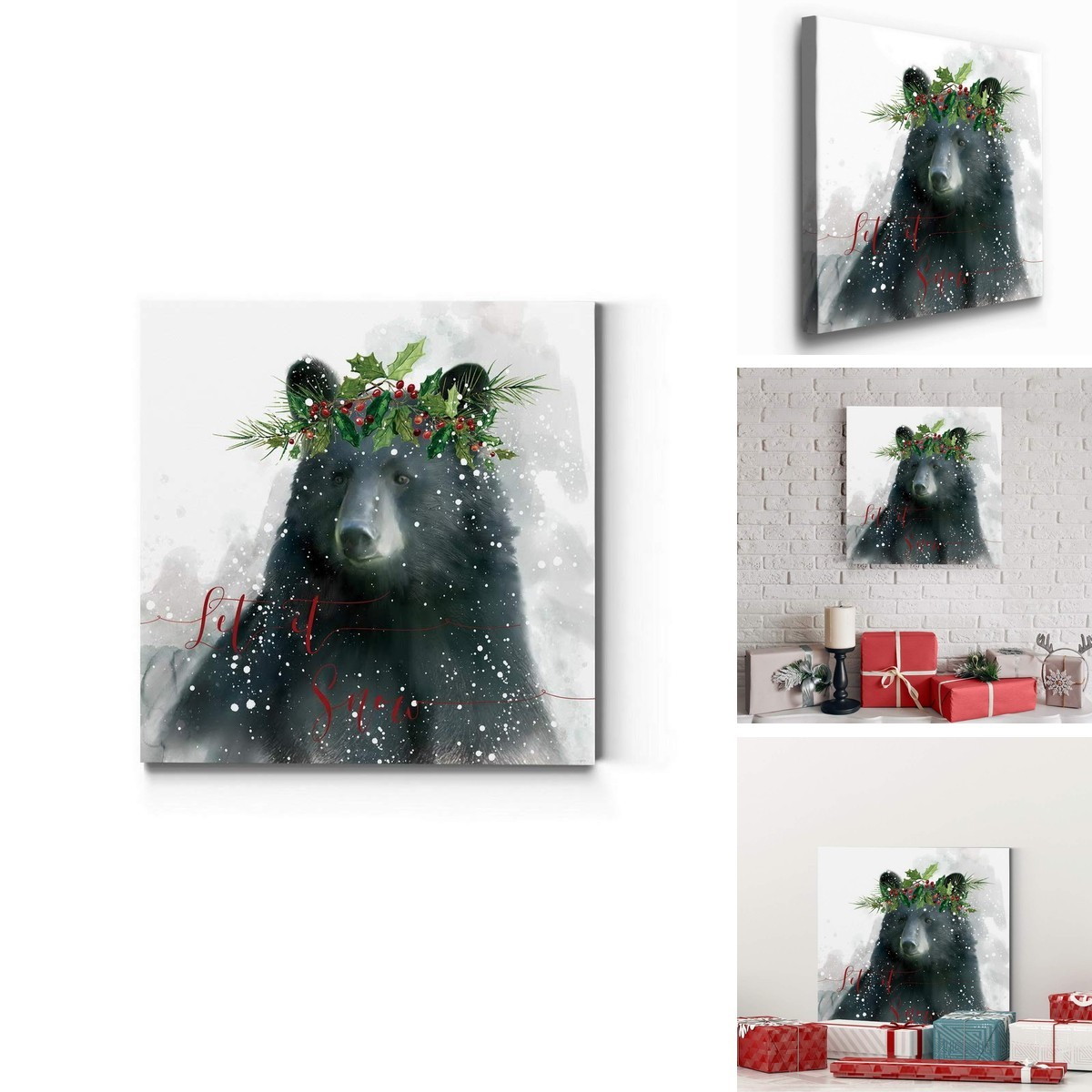 Renditions Gallery Christmas Bear Wall Art, Red & White, 16x16 Canvas Renditions Gallery Christmas Bear Wall Art, Red & White, 16x16 Canvas
