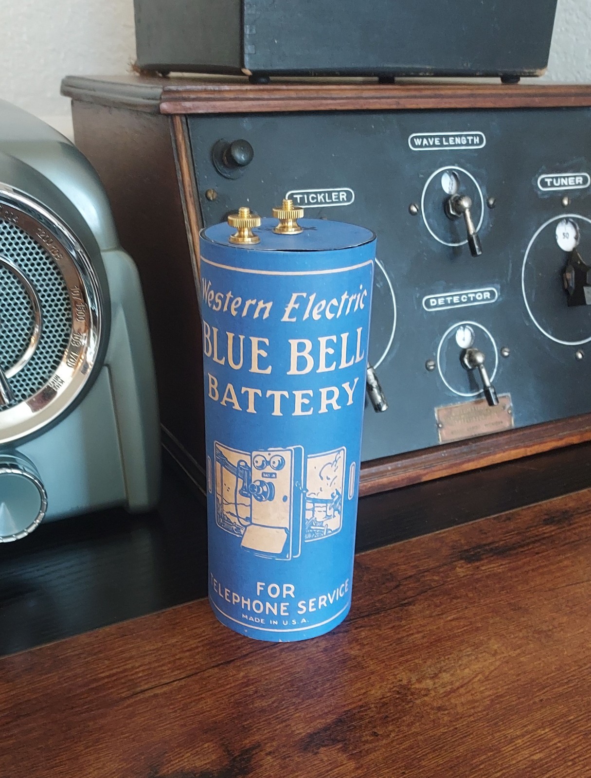 Replica Western Electric Blue Bell (2) #6 Dry Cell for Telephone, antique radio.