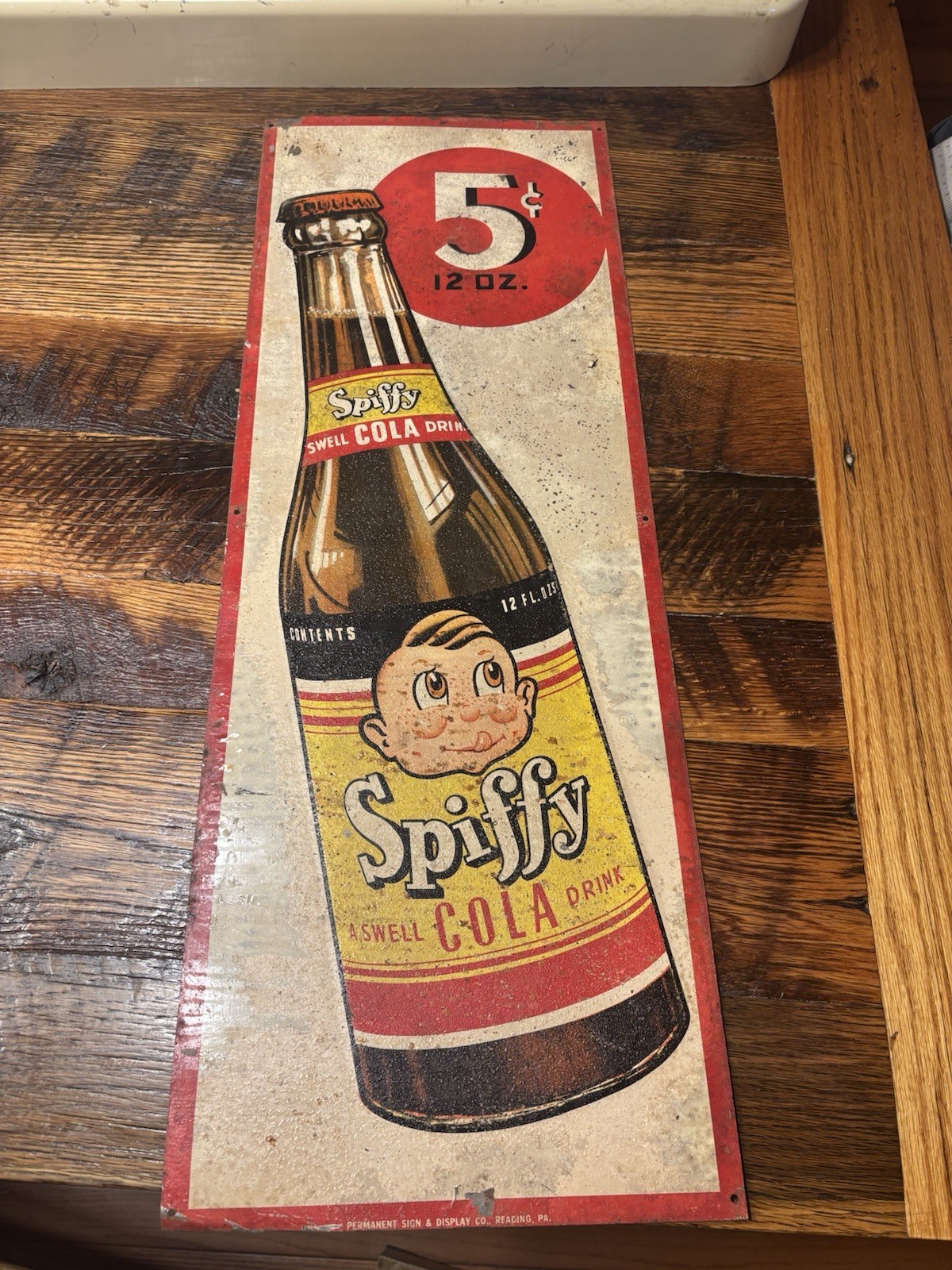 Spiffy Cola Drink Vintage Advertising Sign 5¢ 12 oz Permanent Sign Co.