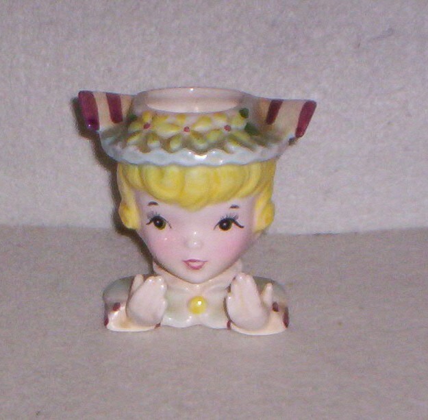 Vintage Enesco Girl Head Vase  Card Holder