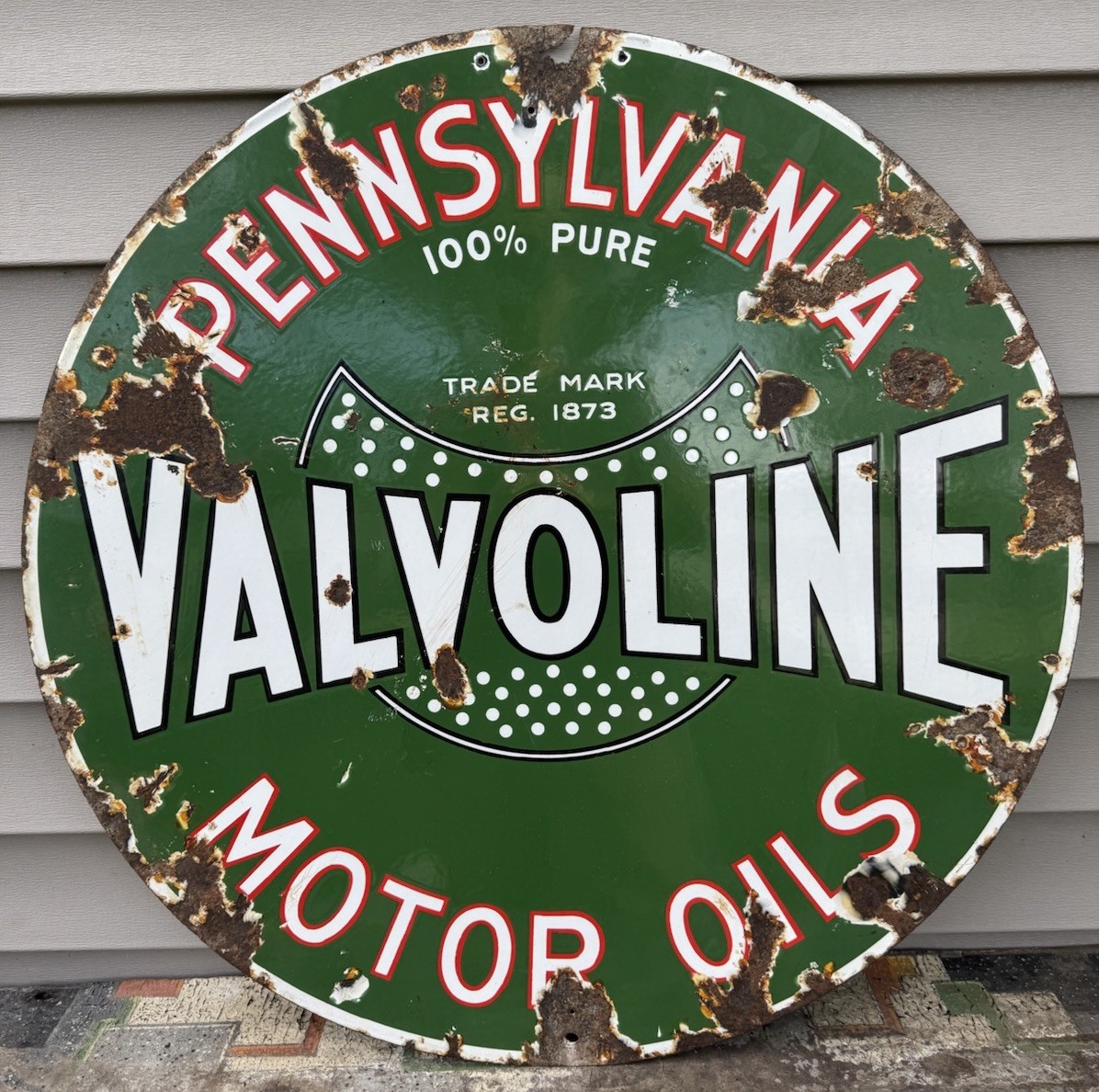 👀 ORIGINAL VALVOLINE OIL LOLLIPOP SIGN 30” D~S 1930s RARE Antique BLACK HILLS 👀 ORIGINAL VALVOLINE OIL LOLLIPOP SIGN 30” D~S 1930s RARE Antique BLACK HILLS