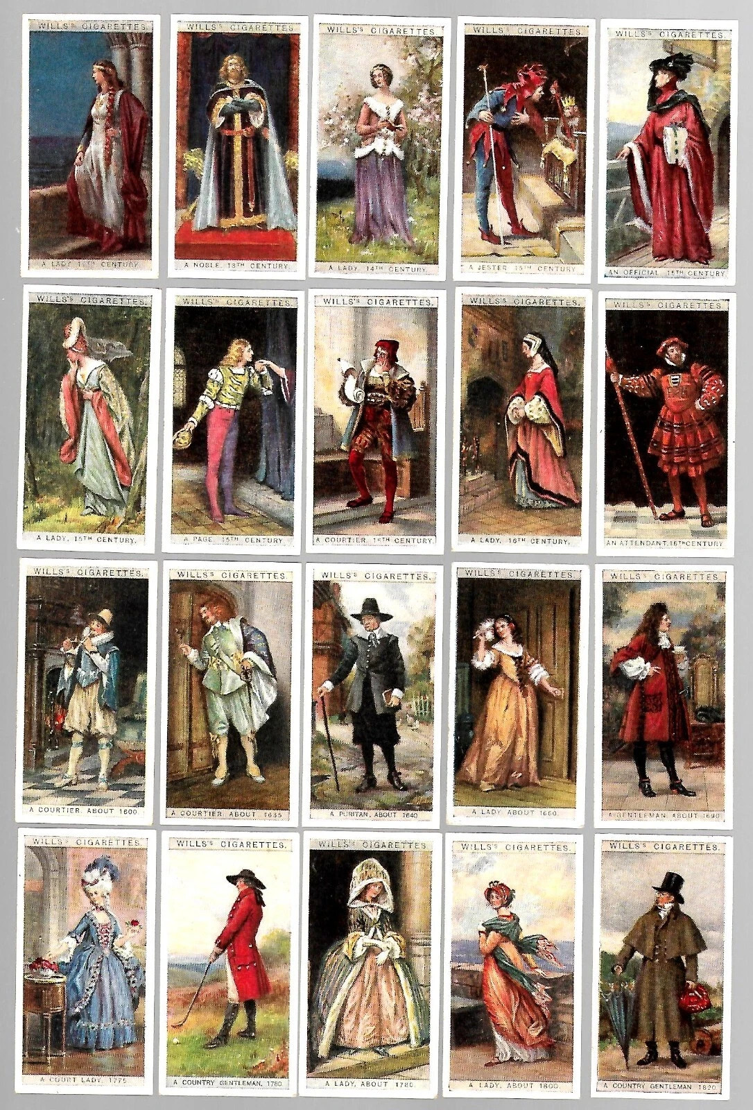 1929 W. D. & H. O. WILLS ENGLISH PERIOD COSTUMES 50 TOBACCO CARD SET 1929 W. D. & H. O. WILLS ENGLISH PERIOD COSTUMES 50 TOBACCO CARD SET
