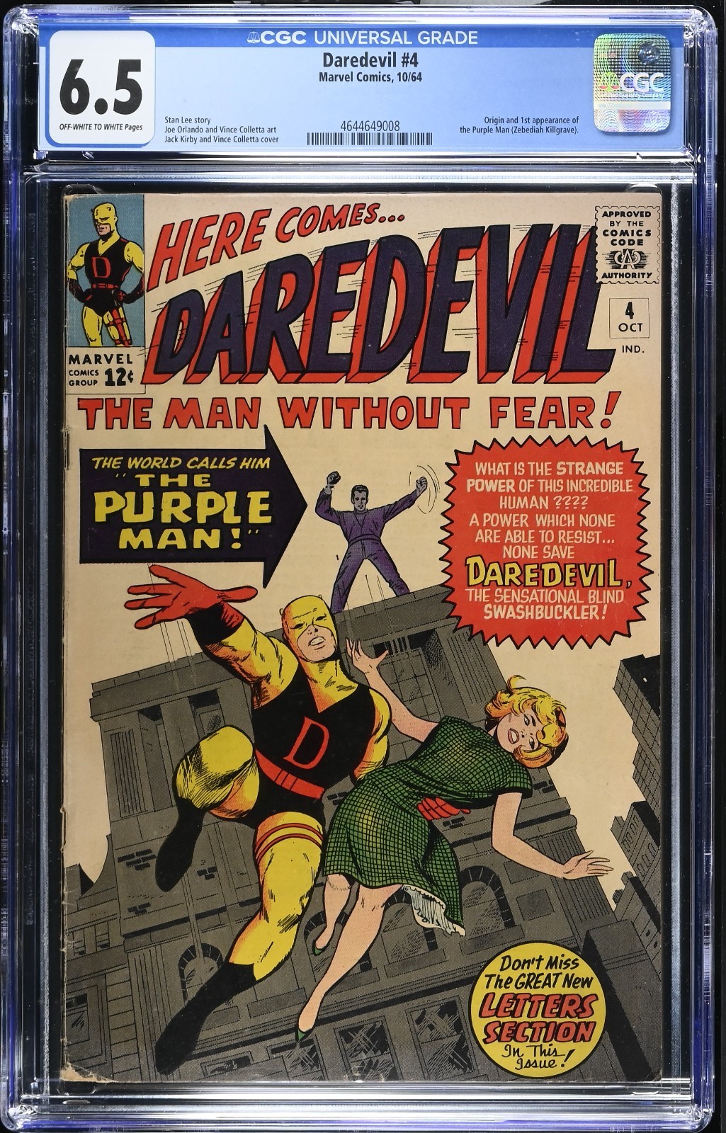 Daredevil #4 CGC 6.5 1st Purple Man Silver Age Marvel 1964 Kirby