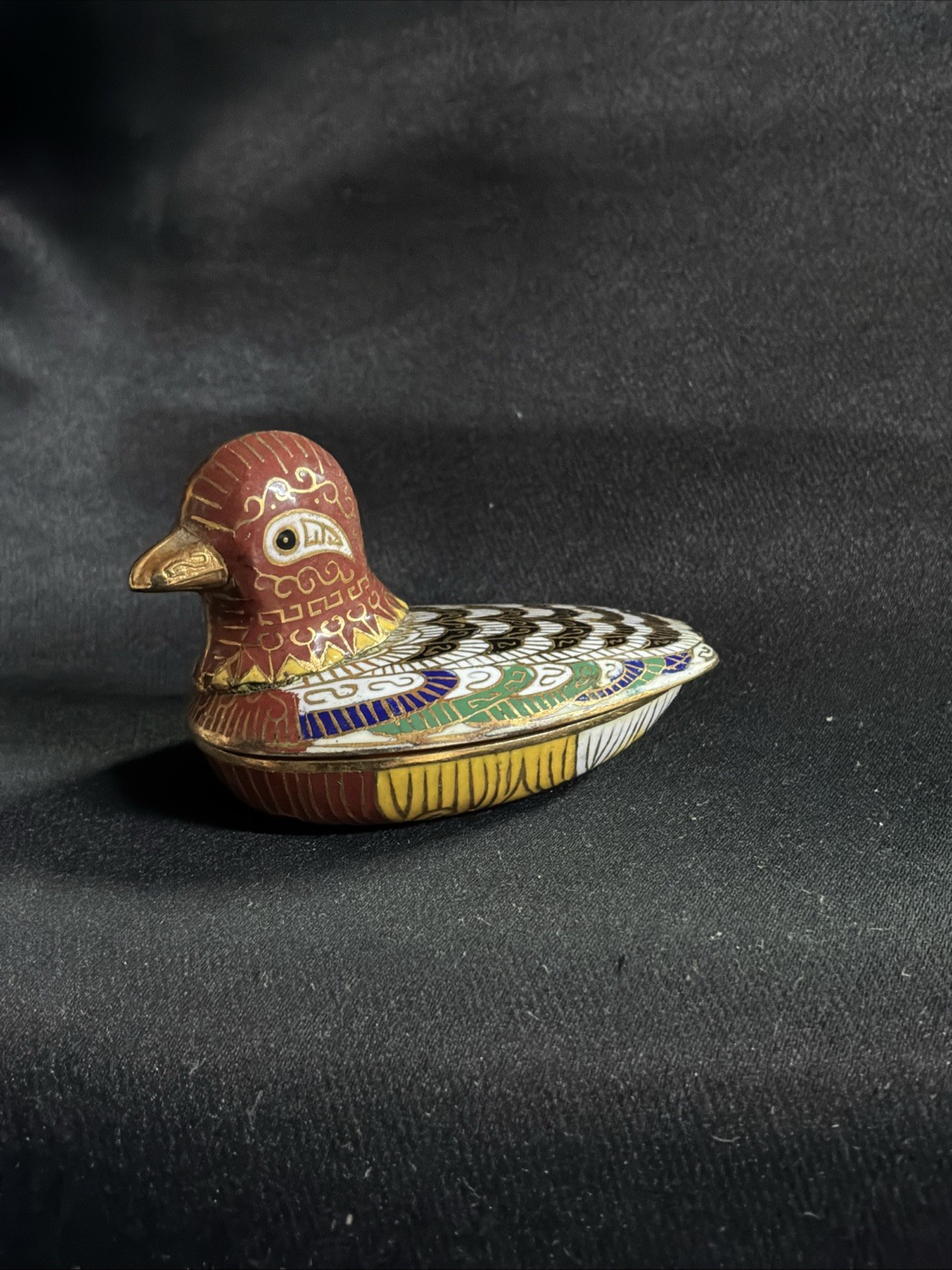 Vintage Cloisonné Enamel Duck Trinket Box