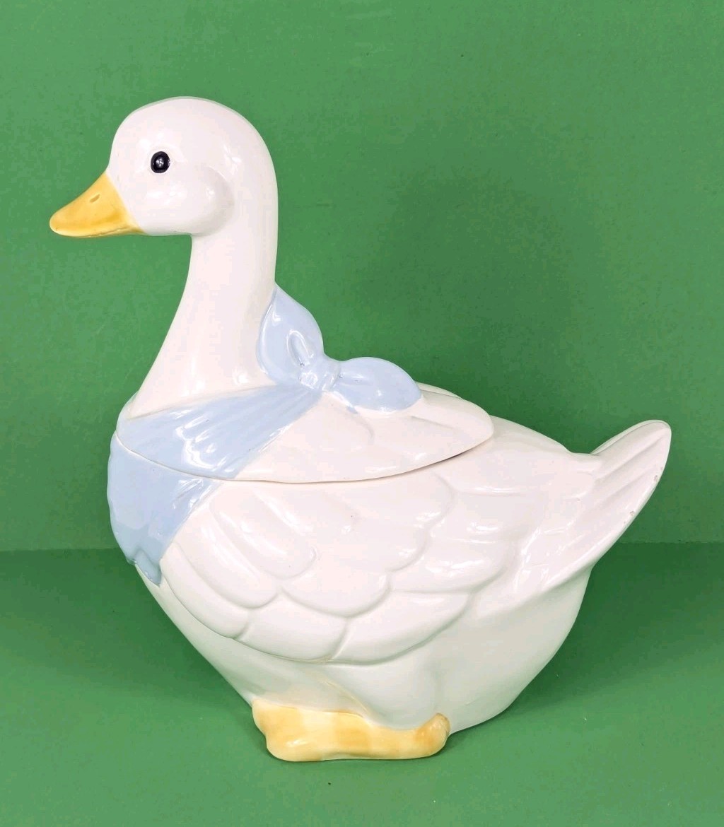Vintage Blue Bandana Bow Goose Cookie Jar 1980s Country Kitchen Grandmacore 