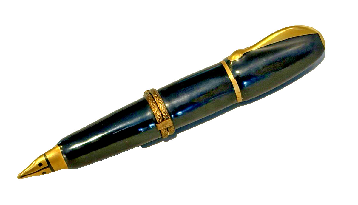 LIMOGES France PEINT MAIN Trinket Box Antique FOUNTAIN PEN-GR Gerard Ribierre