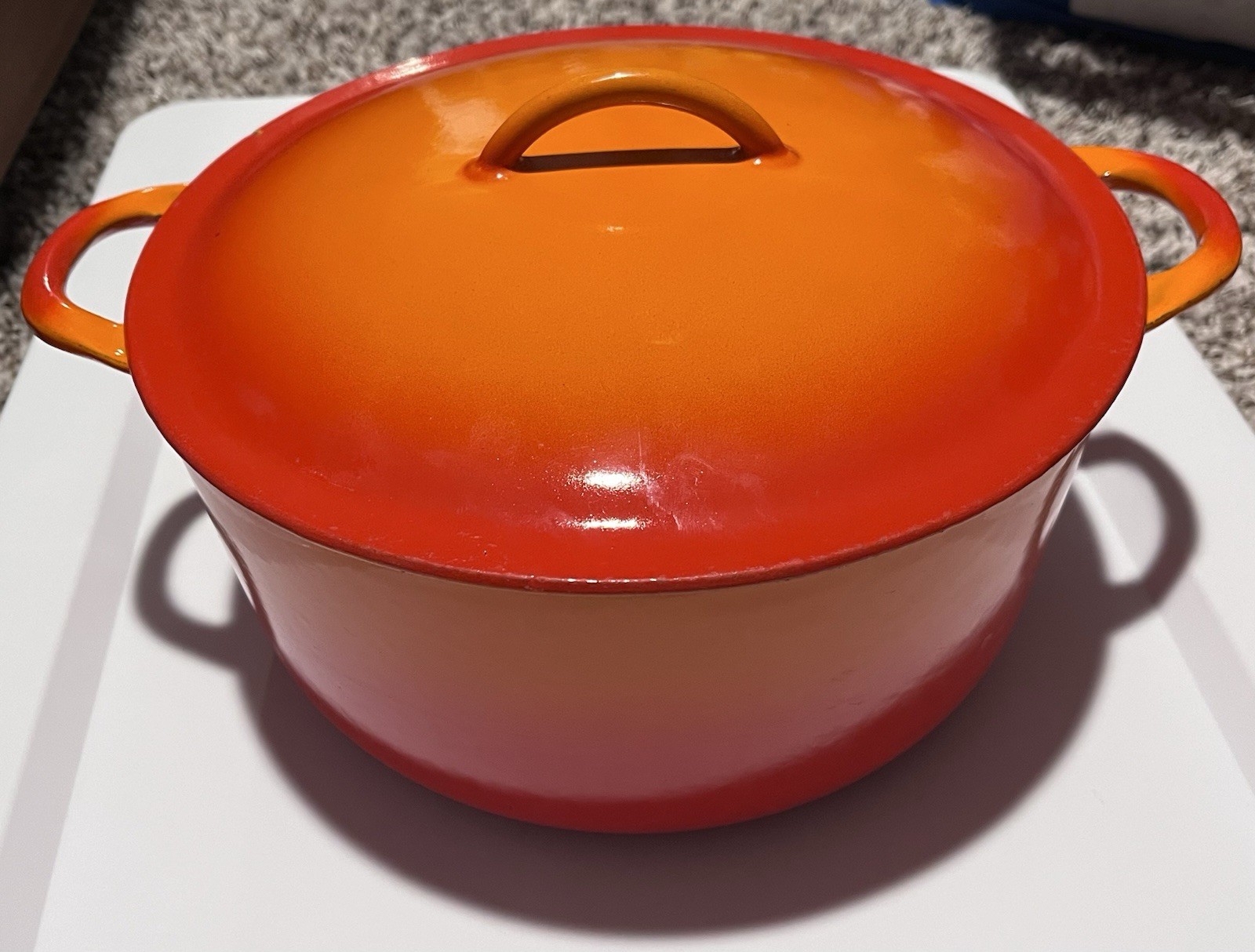 Vintage Descoware 2-E 10 P Cast Iron Enamel Dutch Oven Lid Belgium Flame Orange